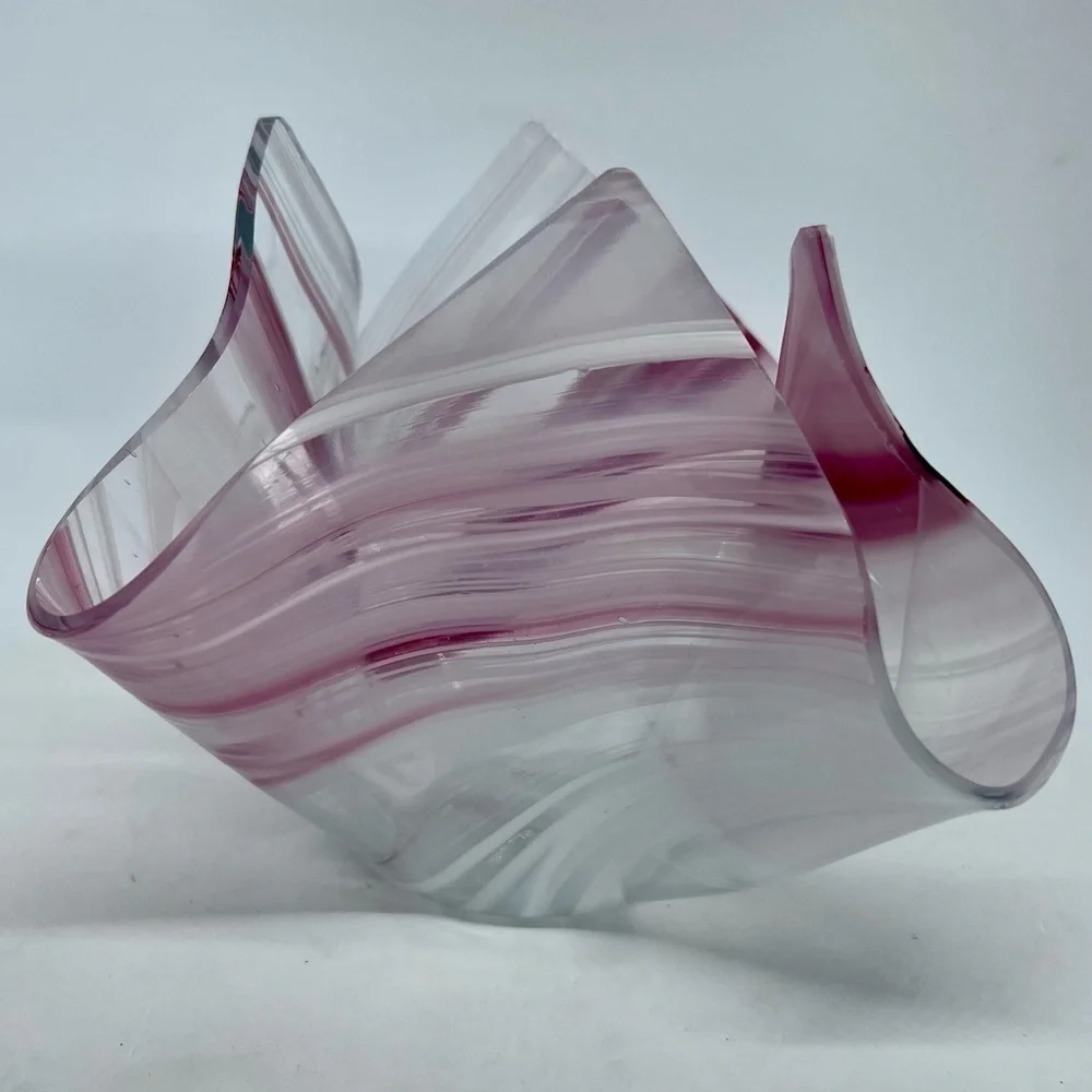 Handblown Slumped Candle Holder Red White & Pink “Peppermint” Ready Glass